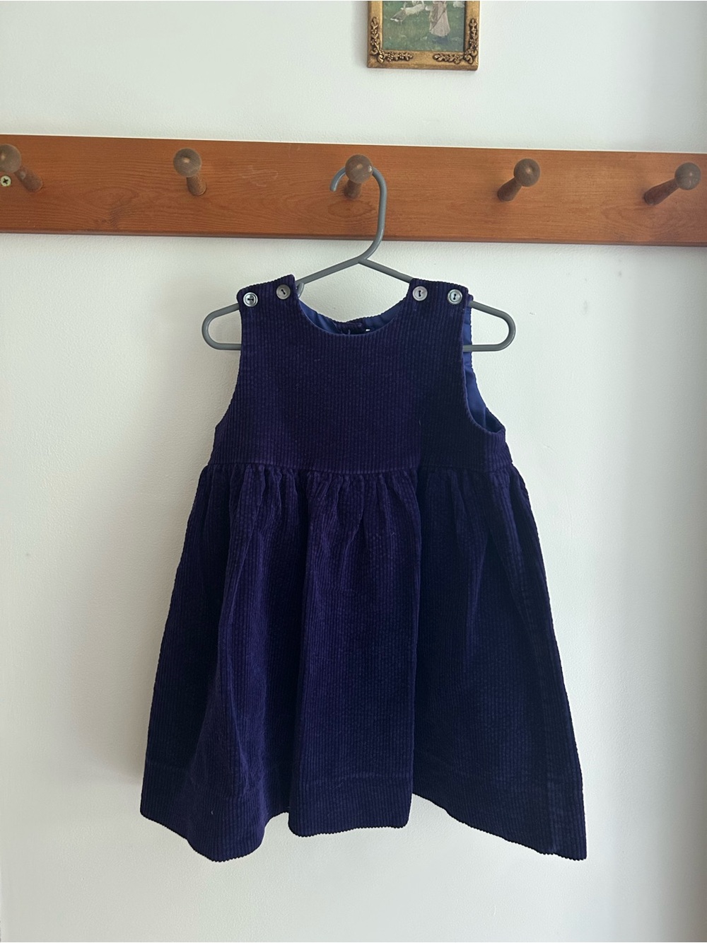 Toddler Navy Corduroy Button-Shoulder Pinafore Dress
